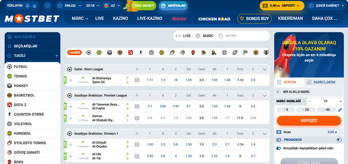 Azərbaycanda Mostbet-dən idman mərcləri