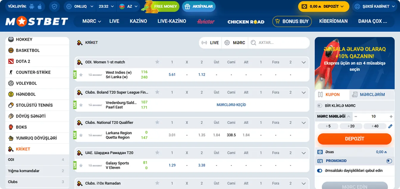 Mostbet şirkətində kriket